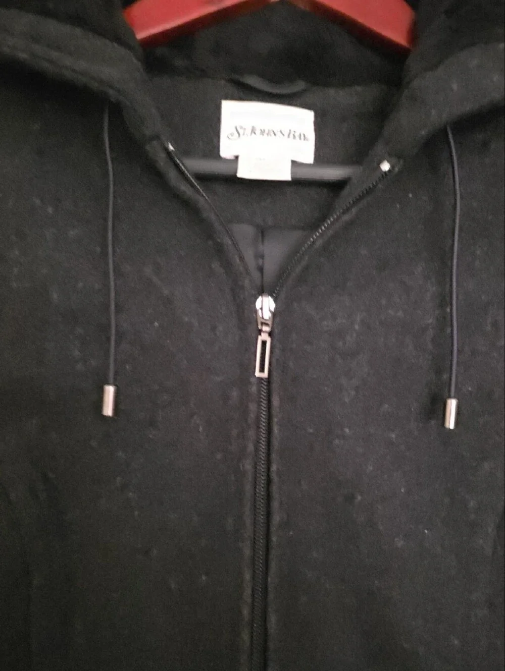 St. John's Bay Black Hooded Zip Jacket Lined Wool Like New